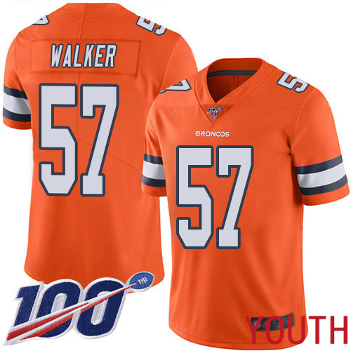 Youth Denver Broncos #57 Demarcus Walker Limited Orange Rush Vapor Untouchable 100th Season Football NFL Jersey